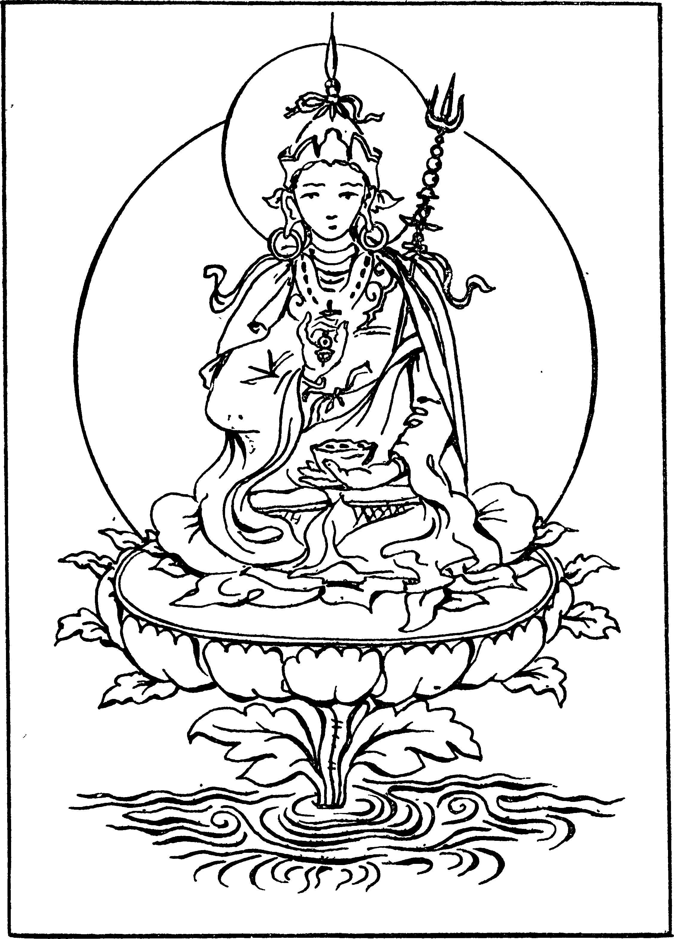 Основатель ламаизма Падмасамбхава на лотосе, представляющем собой вариант мирового дерева
