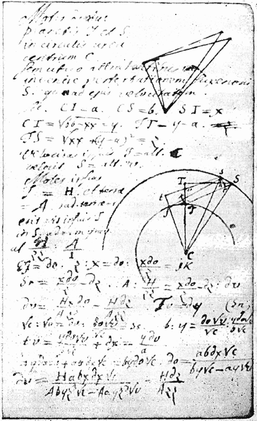 Лист из записной книжки Эйлера с заметками по небесной механике