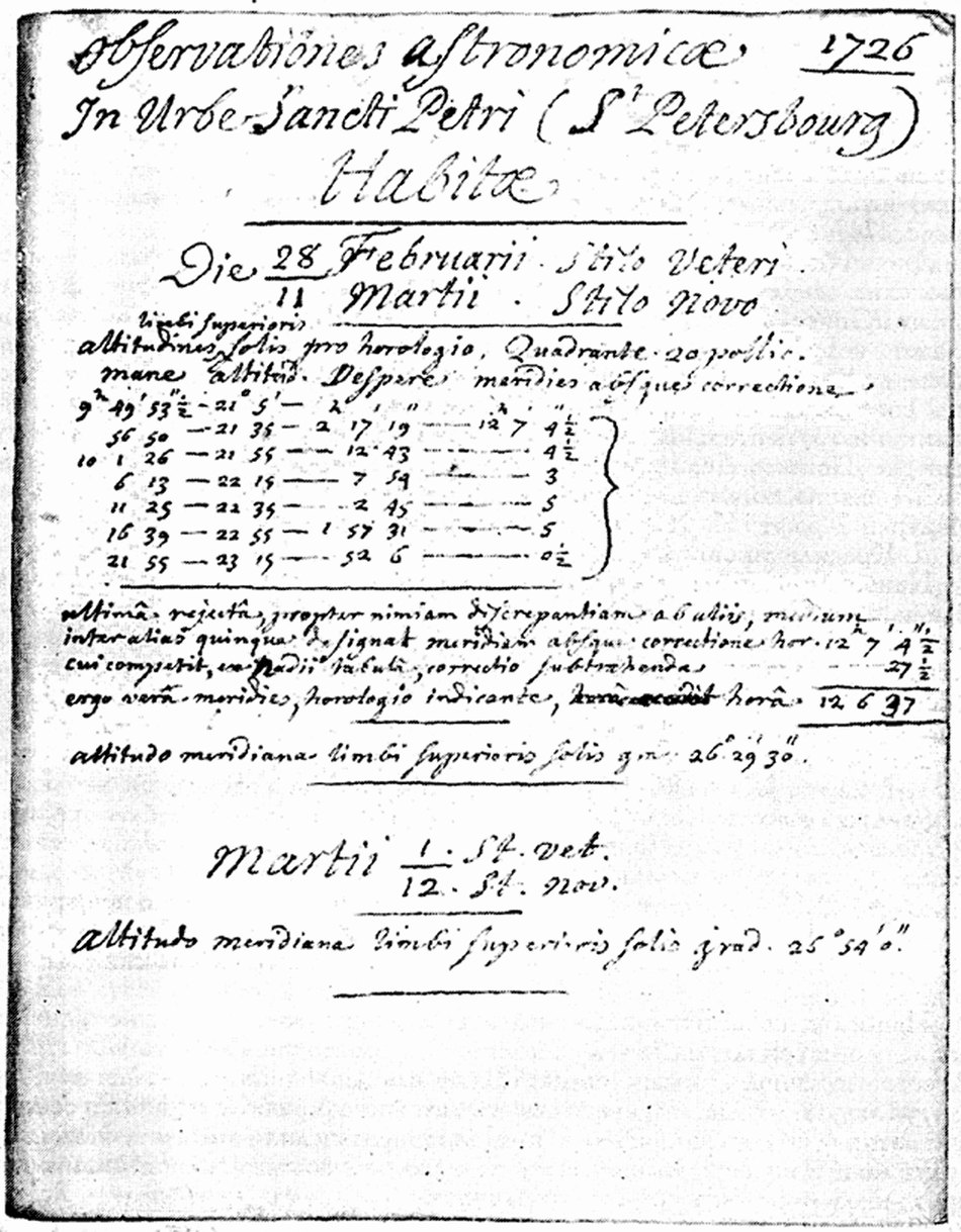 Титульный лист первого журнала астрономических наблюдений Ж.Н. Делиля