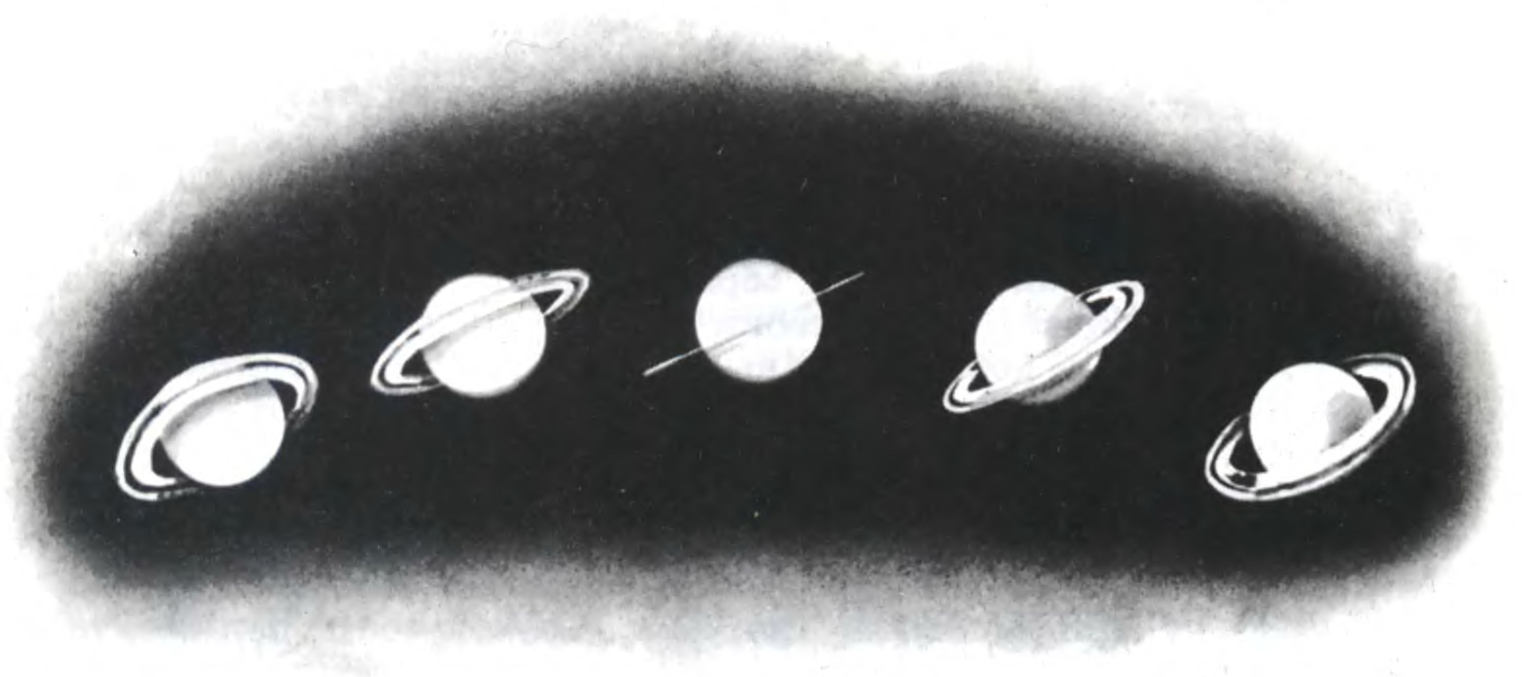 Таким видят земные наблюдатели кольцо Сатурна в различное время