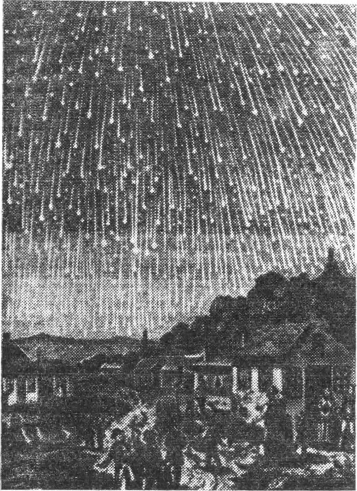 Рис. 89. Дождь падающих звезд (Леонид), наблюдавшийся в ноябре 1866 г. (по рисунку очевидца)