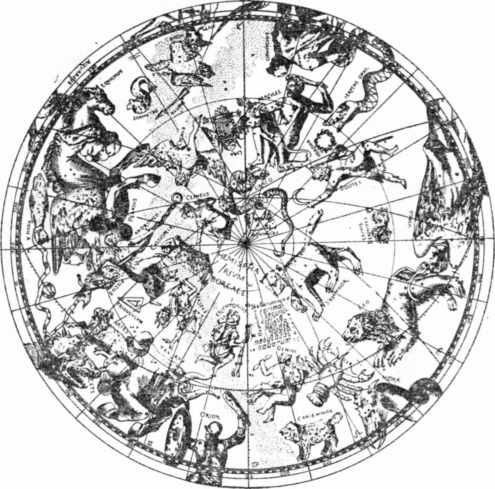 Рис. 3. «Небесный зверинец» — старинная карта звездного неба с фигурами созвездий