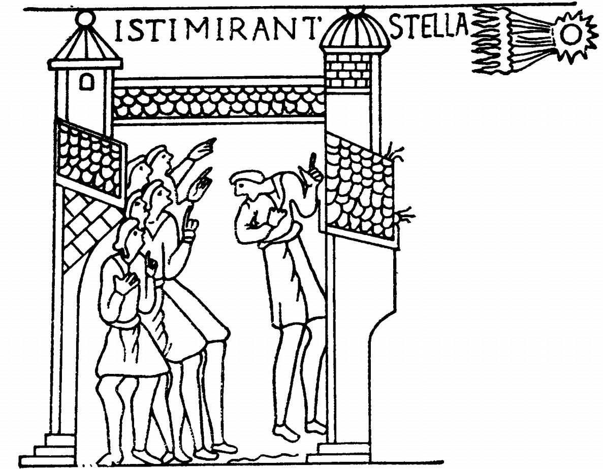Рис. 73. Старинный ковер с изображением кометы Галлея в 1066 г