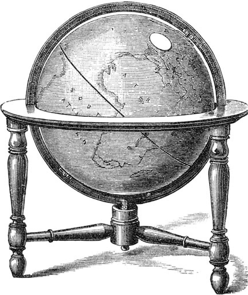 Глобус Земли с линейкой, показывающей различные условия наблюдения на средних широтах