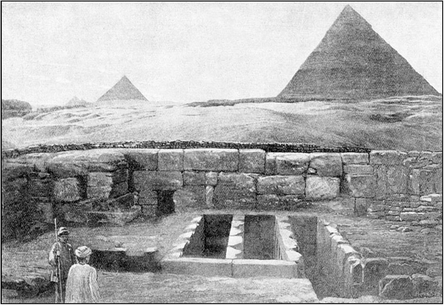 Храм около Сфинкса, вид на запад (истинный), относительно южной грани второй пирамиды (фотография Фиринга)