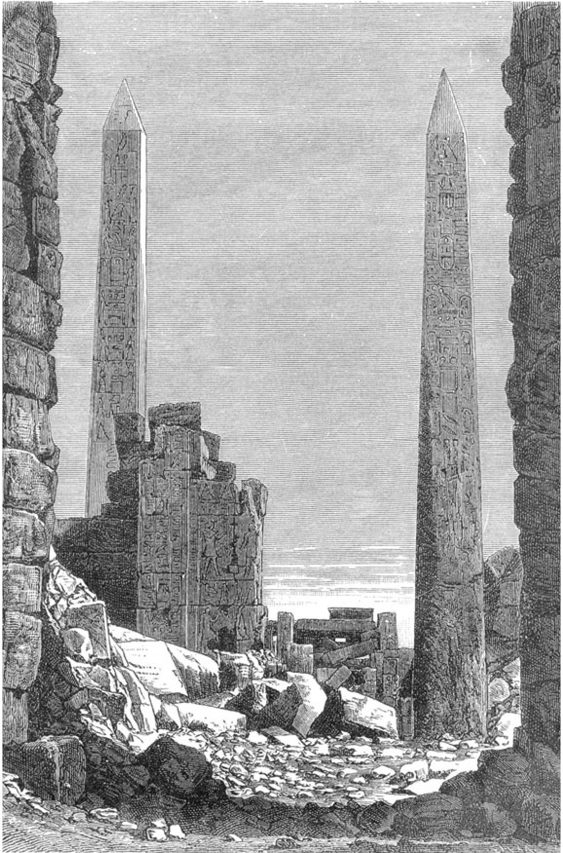 Обелиски рядом с древнейшей частью храма Амона-Ра в Карнаке
