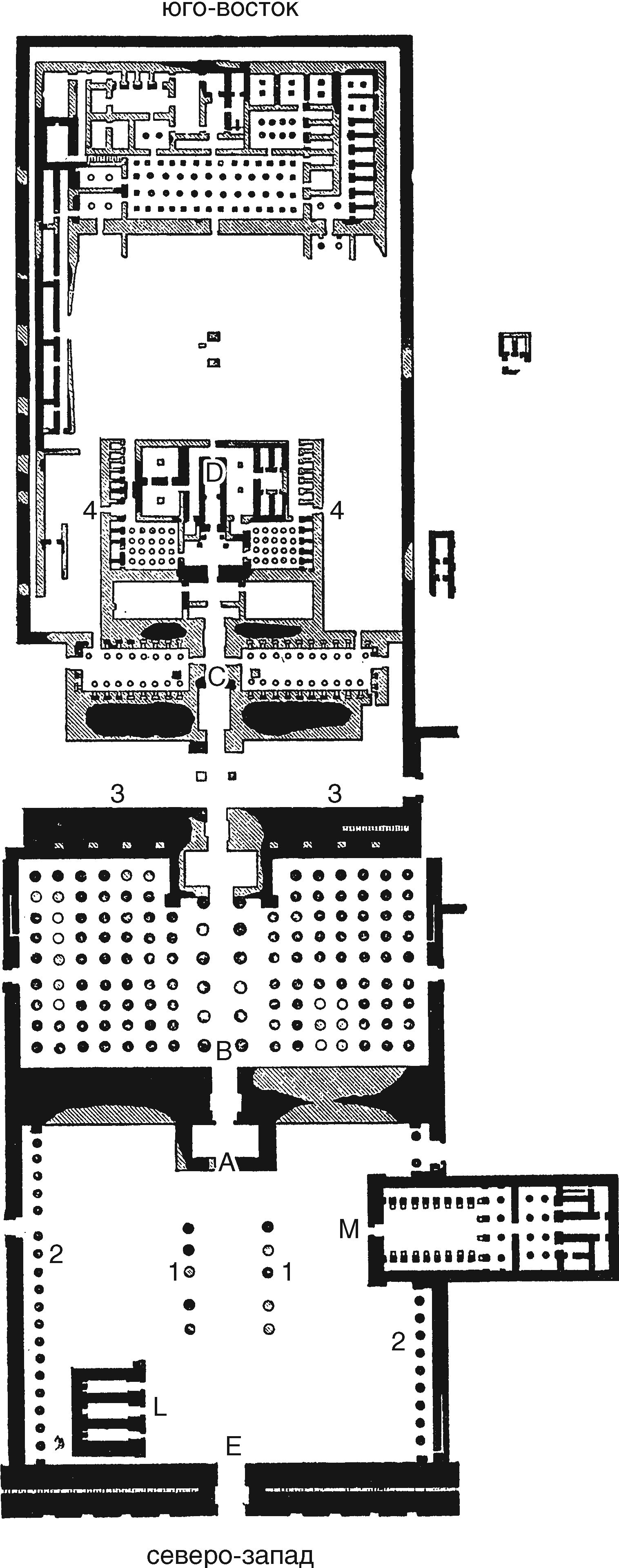 План храма Амона-Ра с указанием точек, о которых говорилось в данной главе