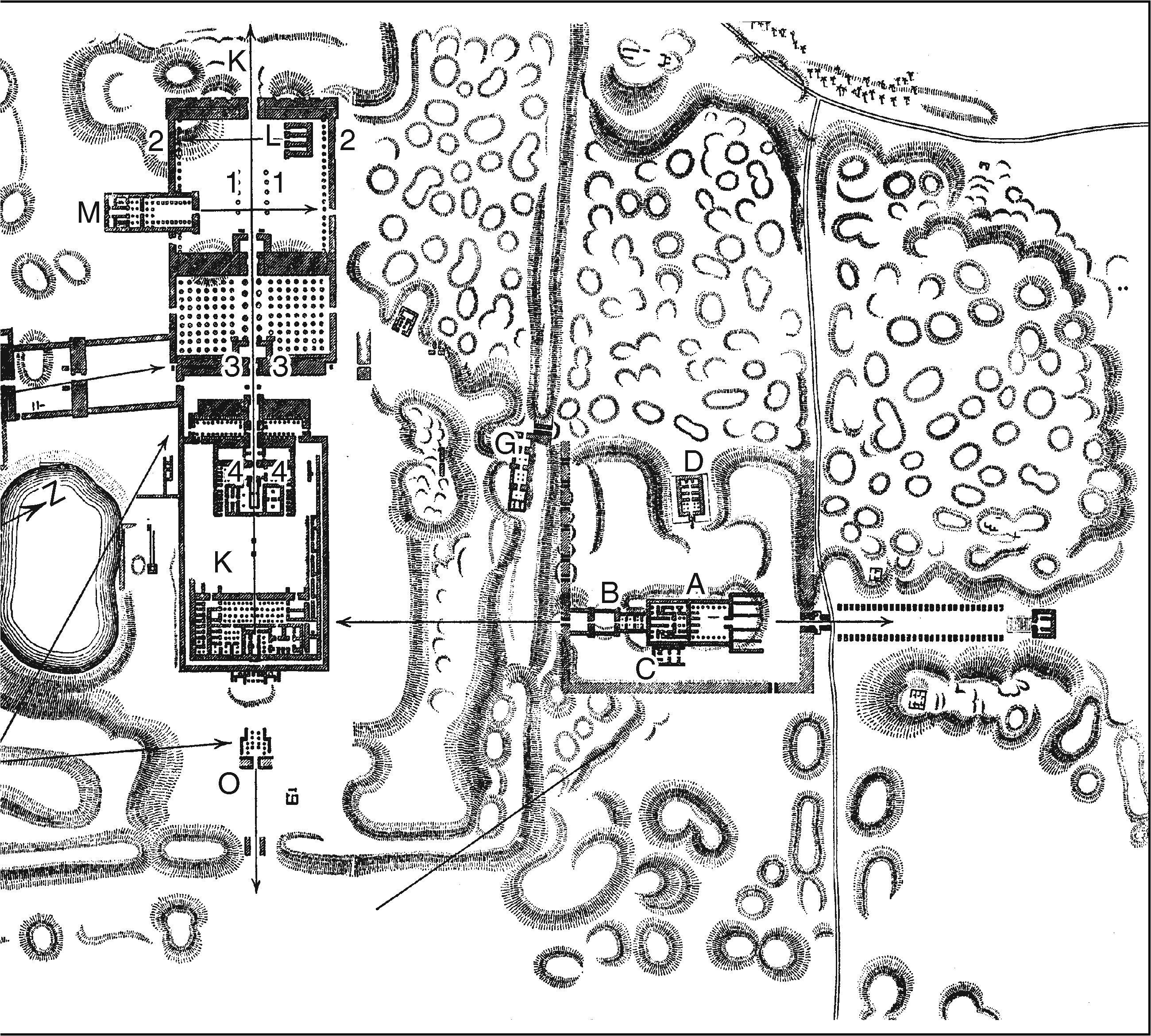 План храмов в Карнаке (по Лепсиусу) с ориентациями