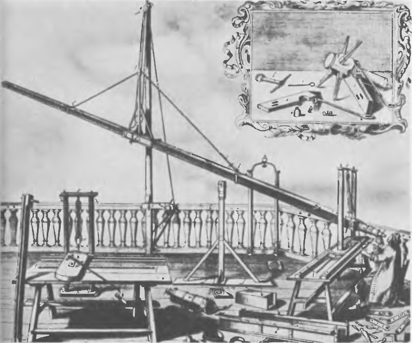 Рис. 3.4. Ян Гевелий у одного из своих длинных телескопов