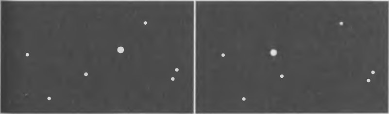 Рис. 4.3. Перемещение Урана на фоне звезд за двое суток. Наблюдение Патрика Мура 4 и 6 марта 1960 г