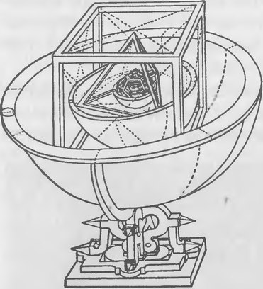 Рис. 4.4. Рисунок из книги Кеплера «Космографическая тайна», показывающий размещение 5 правильных многогранников внутри совокупности концентрических сфер