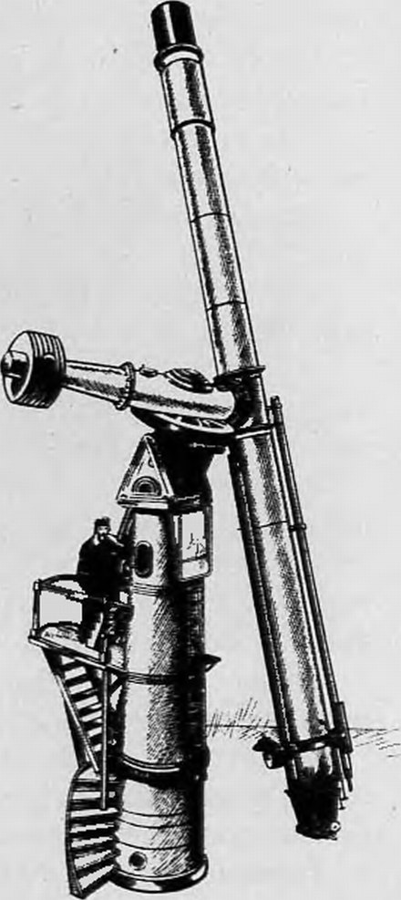 30-дюймовый рефрактор Пулковской обсерватории. Долгие годы он бил крупнейшим телескопом в мире