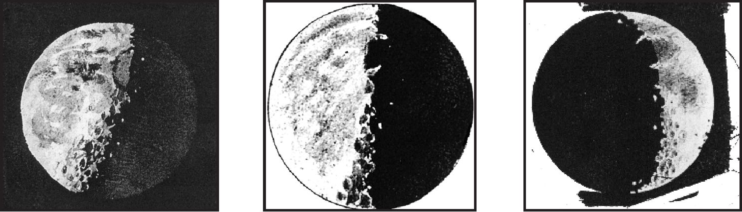 Рис. 5. Акварельные зарисовки лунной поверхности, сделанные Галилеем в 1609—1610 гг