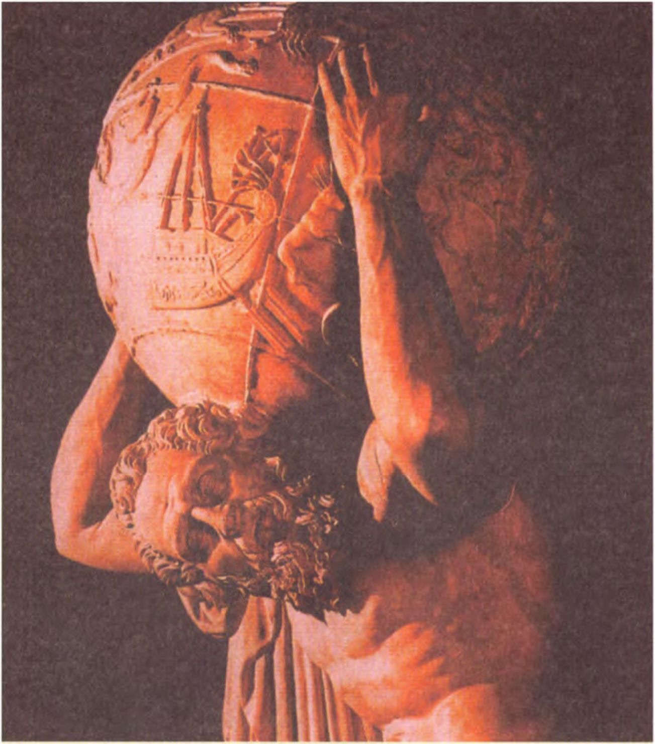 Фарнезский Атлас: самое раннее из известных изображений классических созвездий, включая зодиакальные, мы видим на этой скульптуре 1 в. до н.э. (Национальный Музей, Неаполь)