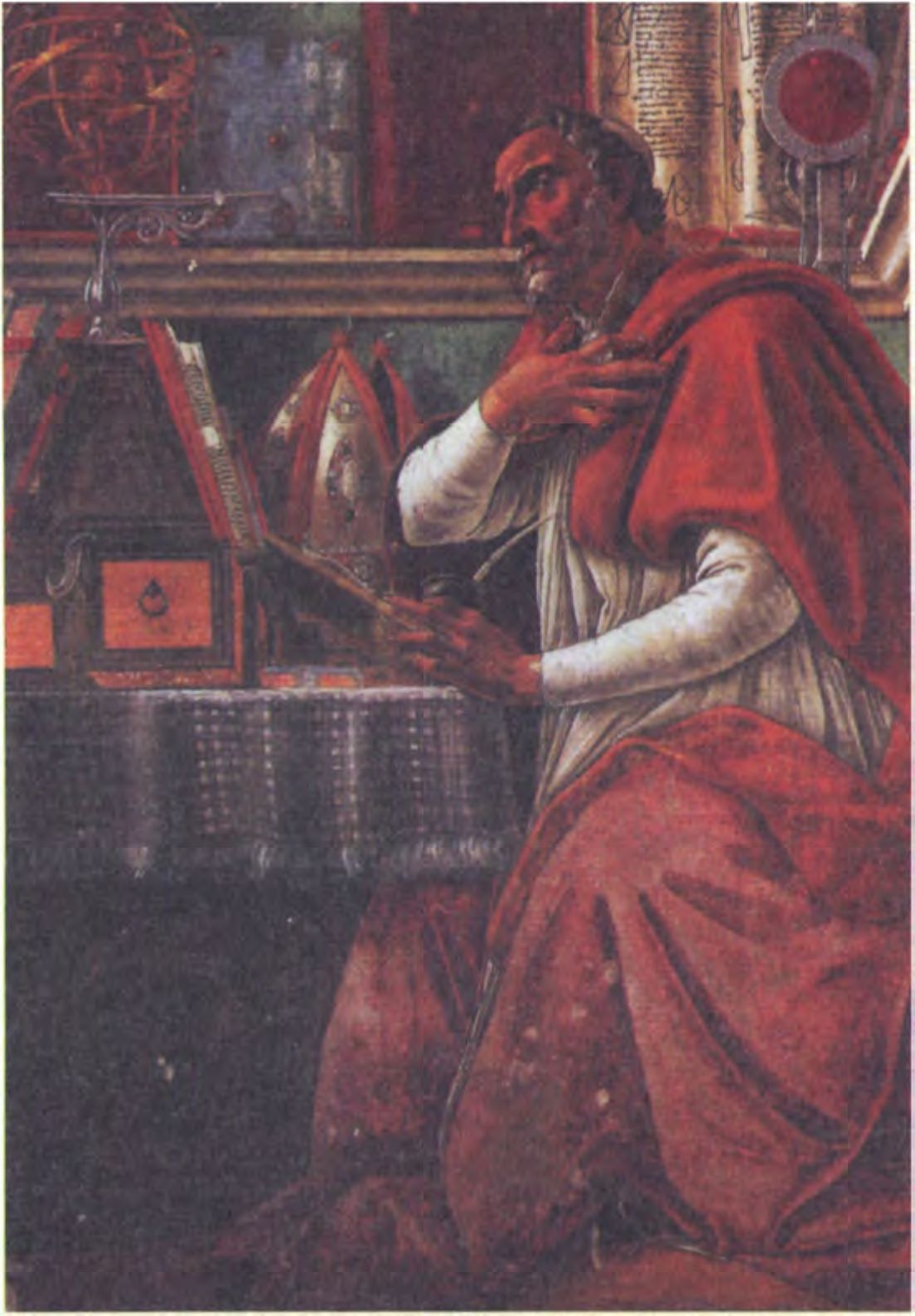 Св. Августин, работы Боттичелли. Августин преследовал астрологию, как пережиток языческого прошлого. Его авторитет на протяжении последующих столетий являлся весомым аргументом против нее. (Галерея Уффици. Флоренция)