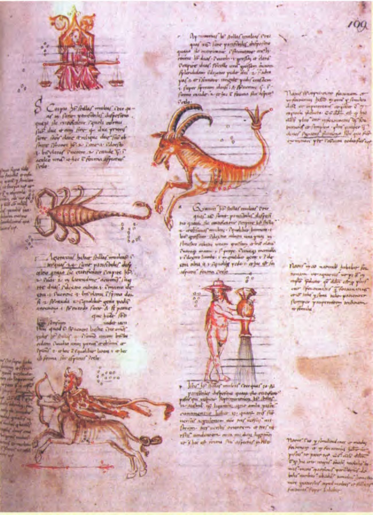 Пять Зодиакальных фигур из манускрипта четырнадцатого века Михаэля Скота. (Библиотека Бодлейан. Оксфорд)