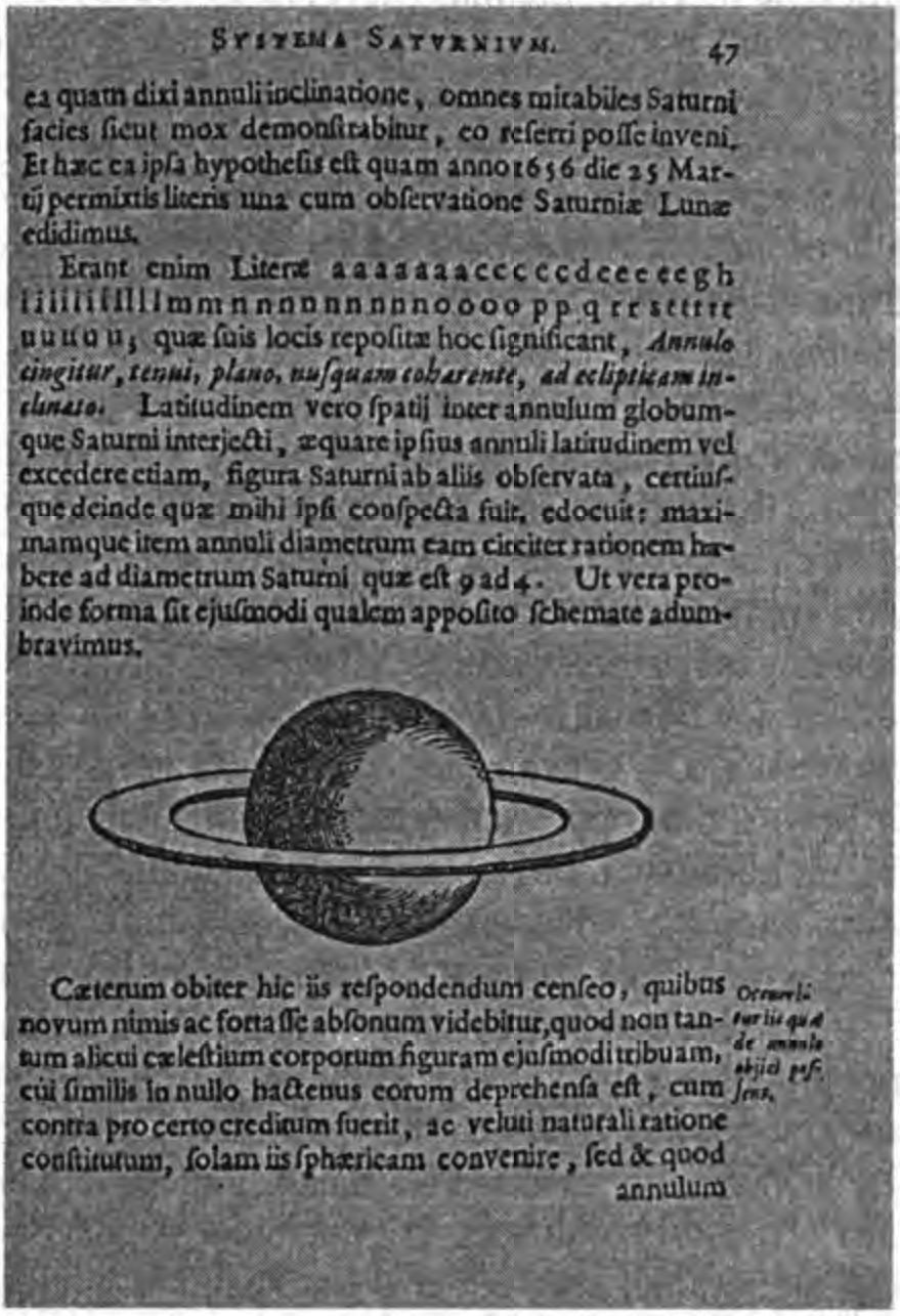 Кольца Сатурна, открытые Кристианом Гюйгенсом в 1659 г. Никто до того, не видел Сатурн таким. Эта небольшая картина — суммарное выражение проблемы, вставшей перед астрологией с началом научной революции. Теперь небесные тела можно было наблюдать в телескоп, и та роль, которую они играли в древней системе верований, неожиданно оказалась необоснованной. (Британская Библиотека)